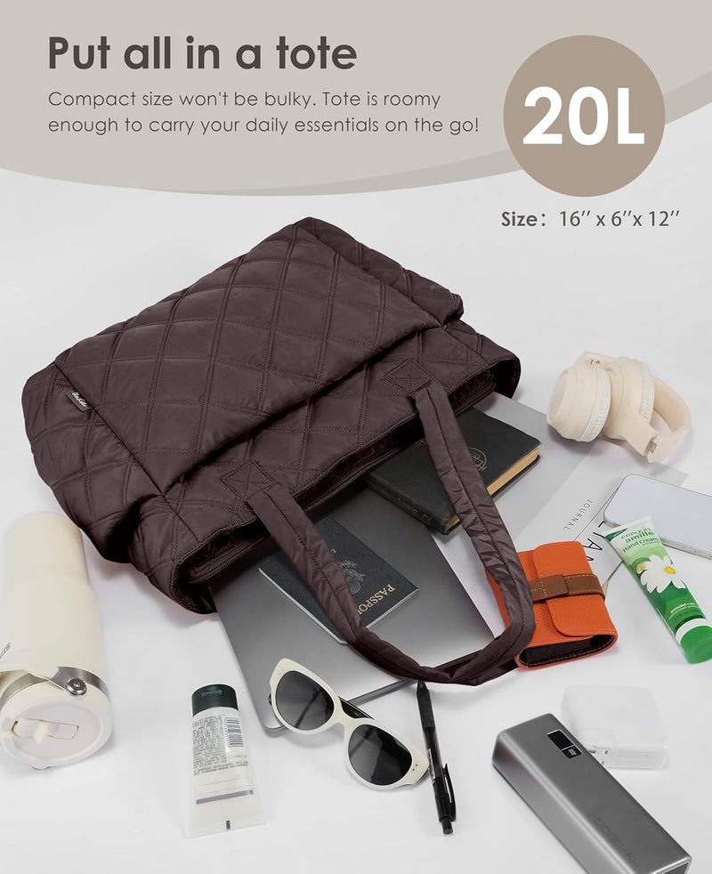 Uselike Tote Bag for Women, Lightweight Puffer Tote Work Bags with Compartments for Travel, Quilted Shoulder Bag with Zipper - Image 4